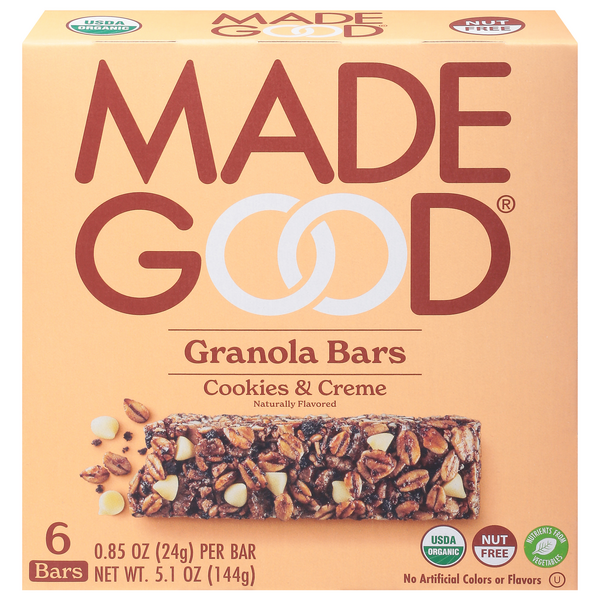 Made Good Organic Gluten & Nut Free Cookies & Creme Granola Bar - 6 ct