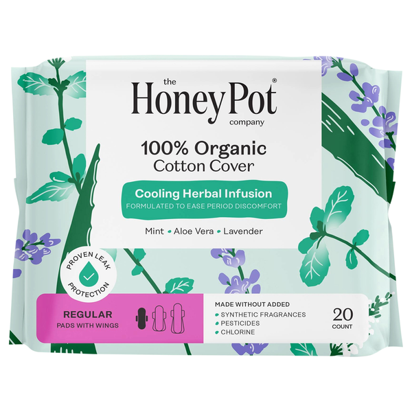 The Honey Pot Organic Mint Lavender Aloe Regular Menstrual Pads with Wings