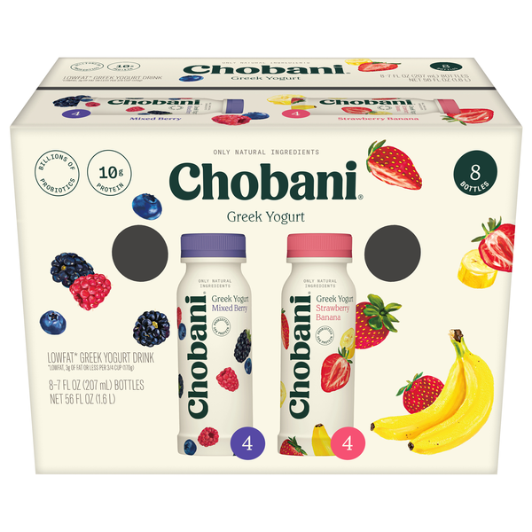 Chobani Mixed Berry/Strawberry Banana Lowfat Greek Yogurt Drink - 8 pk