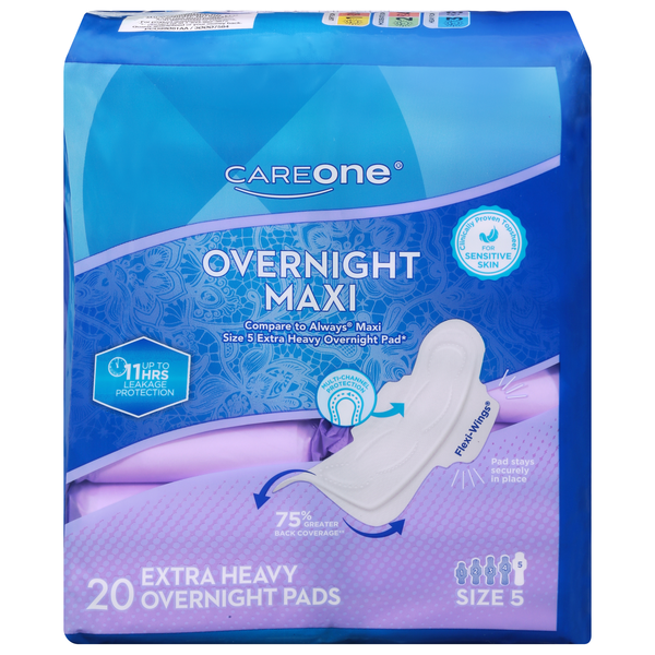 CareOne Extra Heavy Overnight Maxi Pads with Wings