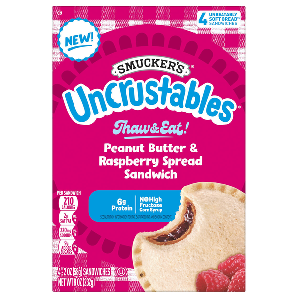 Smucker's Uncrustables Peanut Butter & Raspberry Spread Sandwiches - 4 ct