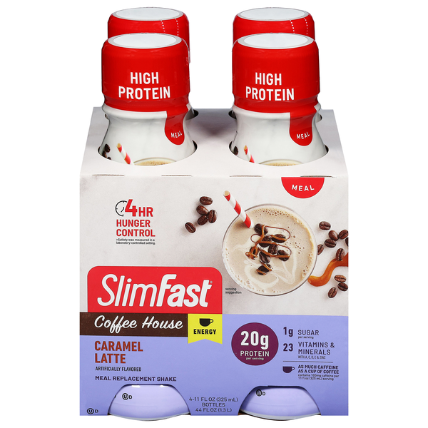 SlimFast Caramel Latte 20g High Protein Meal Replacement Shakes - 4 pk