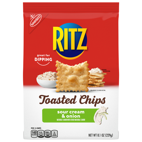 thumbnail image 2 of RITZ Sour Cream & Onion Toasted Chips - 8.1oz Baked Snack Crackers 2 of 13