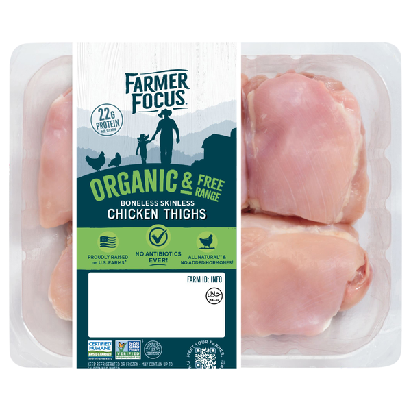 Farmer Focus Organic Free Range Boneless Skinless Chicken Thighs Fresh