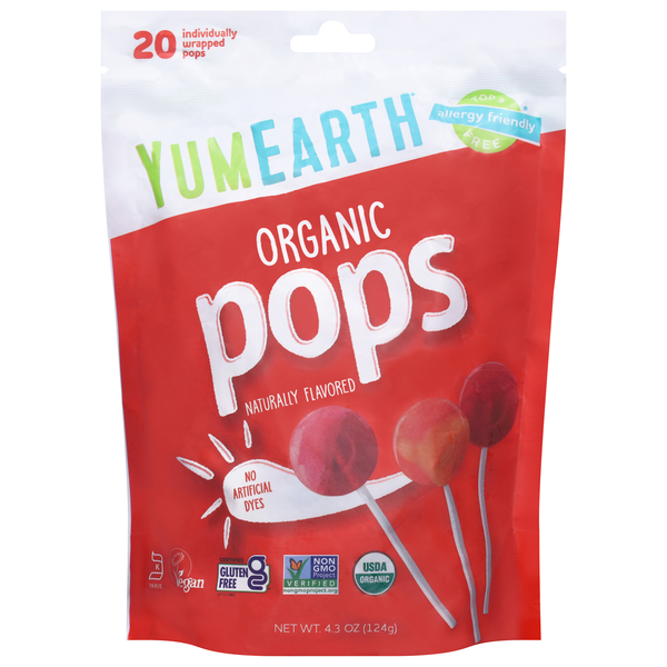 YumEarth Organic Gluten Free Vegan Assorted Fruit Flavor Lollipops - 20 ct