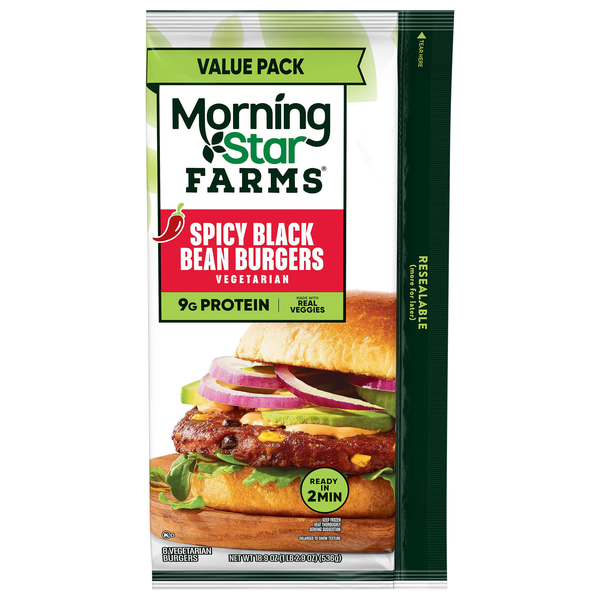 MorningStar Farms Plant-Based Spicy Black Bean Burgers - 8 ct Frozen