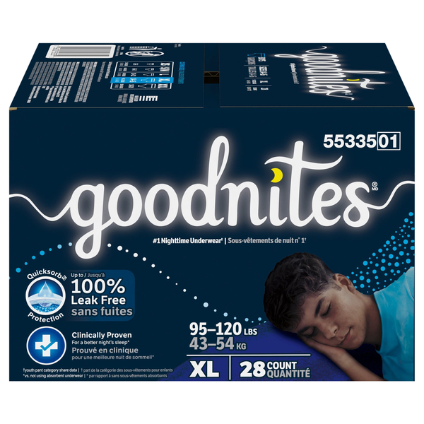 Goodnites Boys XL Nighttime Underwear 95-140+ lb