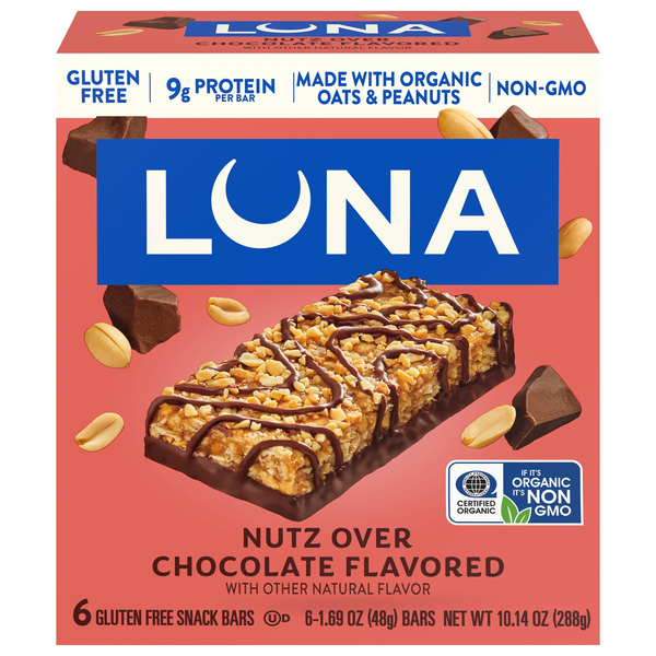 LUNA Organic Gluten Free Nutz Over Chocolate Protein Snack Bars - 6 ct
