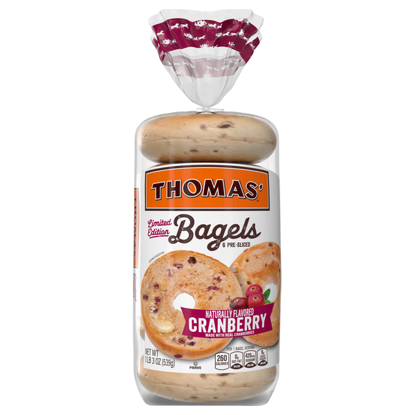 Thomas' Limited Edition Cranberry Pre-Sliced Bagels - 6 ct
