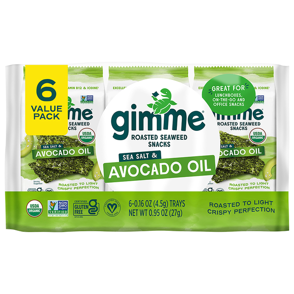 gimMe Organic Sea Salt & Avocado Oil Roasted Seaweed Snacks - 6 ct