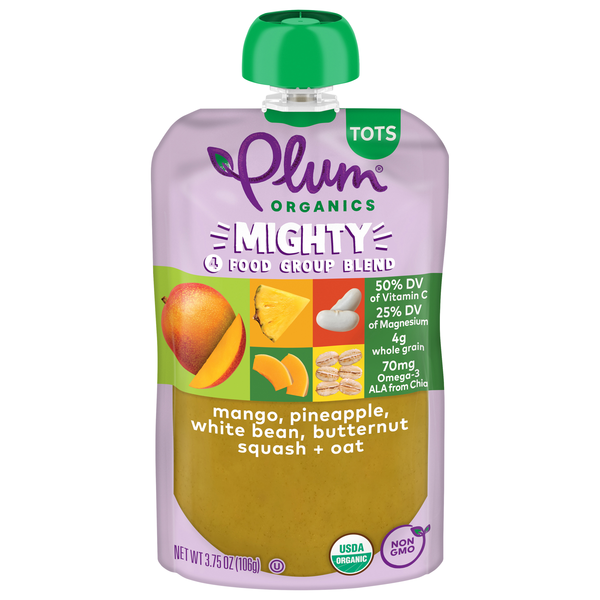 Plum Organics Tots Mighty Mango Pineapple White Beans Squash + Oat