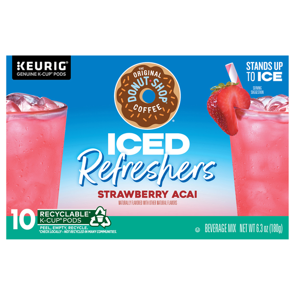 The Original Donut Shop Iced Refreshers Strawberry Acai Bev Mix K-Cup Pods