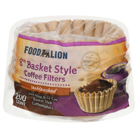 Food Lion Unbleached 8 Inch Basket Style Coffee Filters