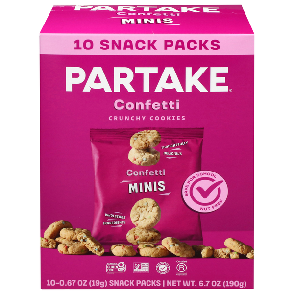 Partake Gluten Free Confetti Minis Crunchy Cookies Snack Packs - 10 ct
