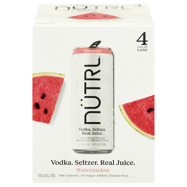 Nutrl Real Juice Watermelon Vodka Seltzer - 4 pk