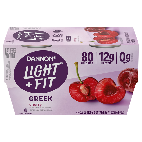 Dannon Light + Fit Fat Free Cherry Greek Yogurt Cups - 4 ct