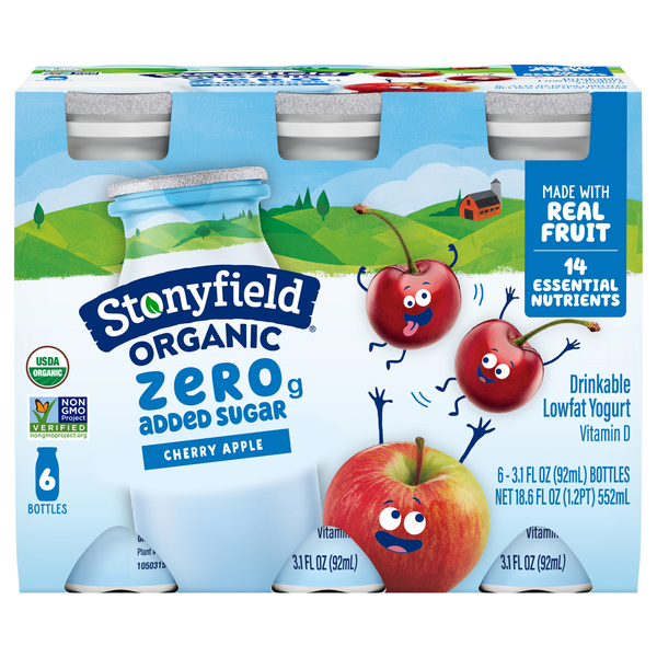 Stonyfield Organic Lowfat Cherry Apple Drinkable Yogurt - 6 ct