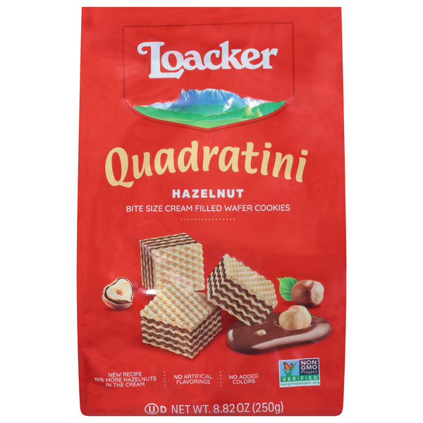 Loacker Quadratini Bite Size Hazelnut Wafer Cookies