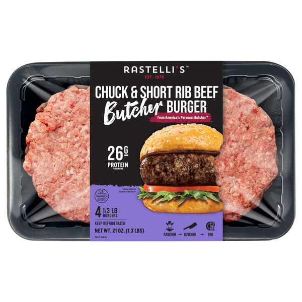 Rastelli's Butcher Chuck & Short Rib Beef Burger - 4 ct