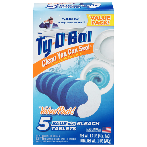 Ty-D-Bol Blue Plus Bleach Toilet Bowl Cleaner Tablets - 5 ct
