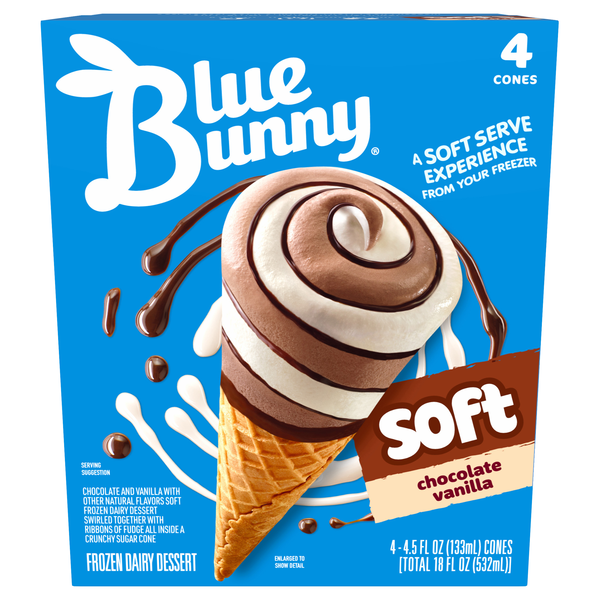 Blue Bunny Twist Cones Chocolate Vanilla Frozen Dairy Dessert - 4 ct