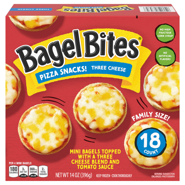 Bagel Bites Three Cheese Mini Pizza Snacks - 18 ct Frozen