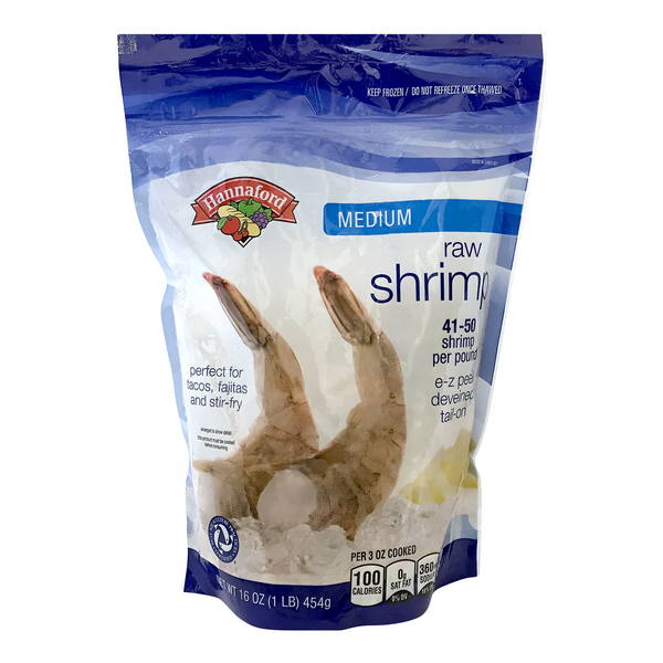 Hannaford Raw Tail-On Medium EZ-Peel Shrimp 41-50 ct per lb Frozen