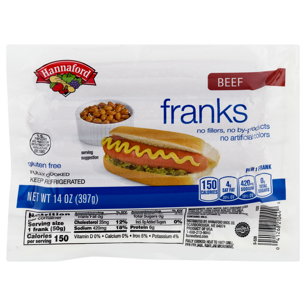 Hannaford Beef Franks - 8 ct