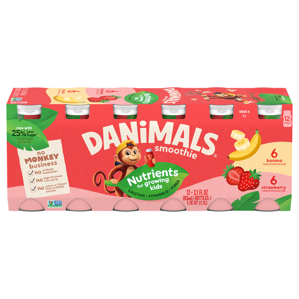 Danimals Smoothie Strawberry & Banana Drink - 12 pk
