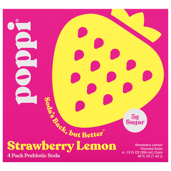 Poppi Strawberry Lemon Prebiotic Soda - 4 pk