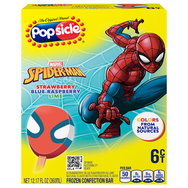 Popsicle Marvel Spiderman Frozen Confection Bar - 6 ct