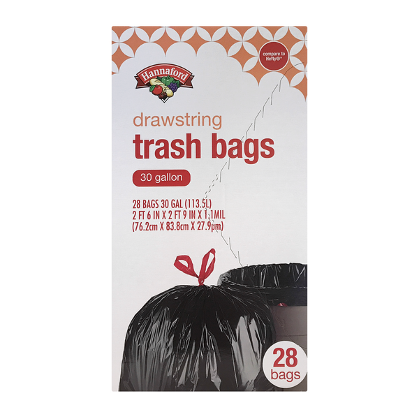 Hannaford Trash Bags Drawstring 30 Gallon