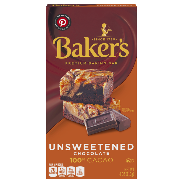 Save on Baker's Premium Baking Bar Unsweetened Chocolate 100 Cacao