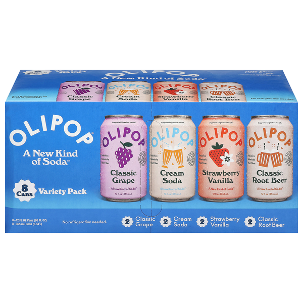 Olipop Assorted Prebiotic Soda Variety Pack - 8 pk