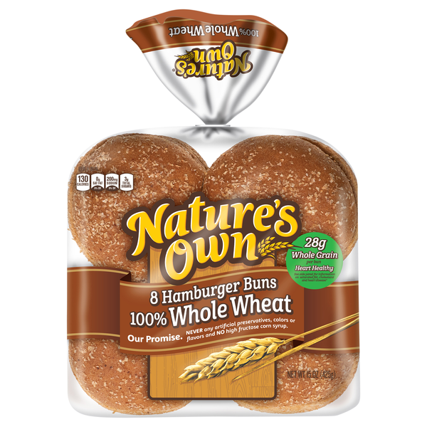 Nature's Own 100% Whole Wheat Hamburger Buns - 8 ct