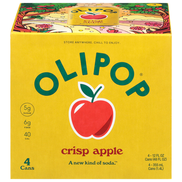 Olipop Crisp Apple Prebiotic Soda - 4 pk