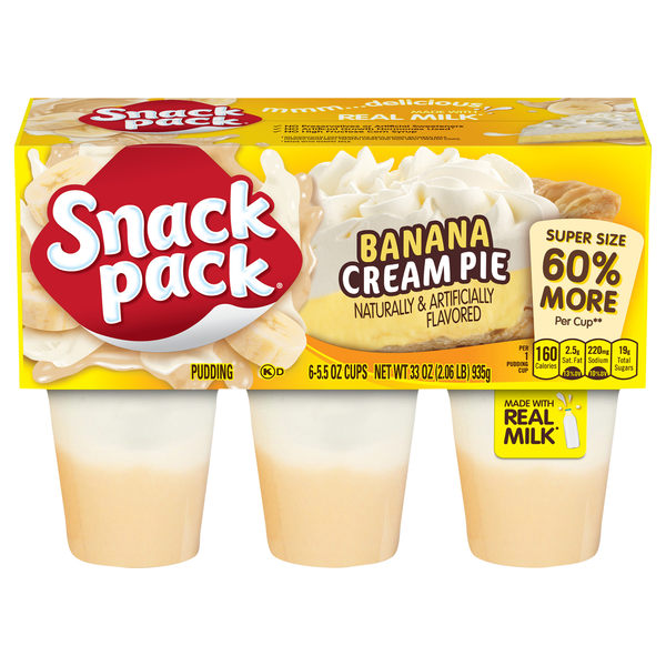 Snack Pack Banana Cream Pie Super Size Pudding Cups - 6 ct