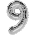 Shape Number 9 Silver Helium-Filled Balloon