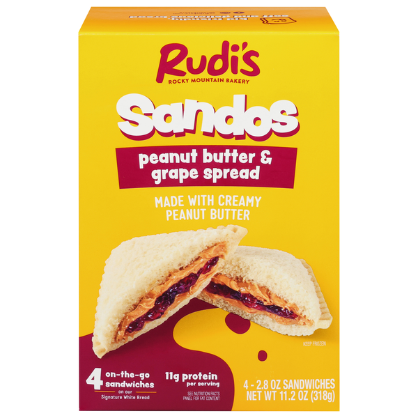Rudi's Sandos Peanut Butter & Grape Spread Sandwiches - 4 ct Frozen