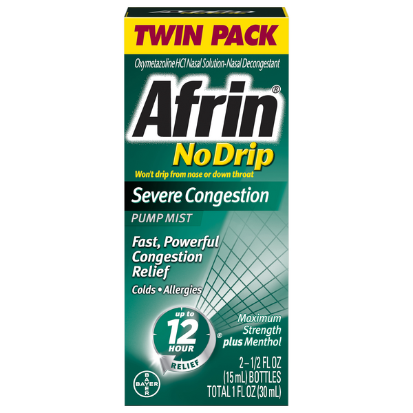 Afrin NoDrip Nasal Decongestant Severe Congestion Pump Mist - 2 ct