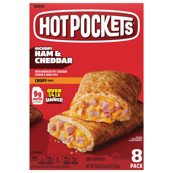 HOT POCKETS Hickory Ham & Cheddar Sandwiches - 8 ct Frozen