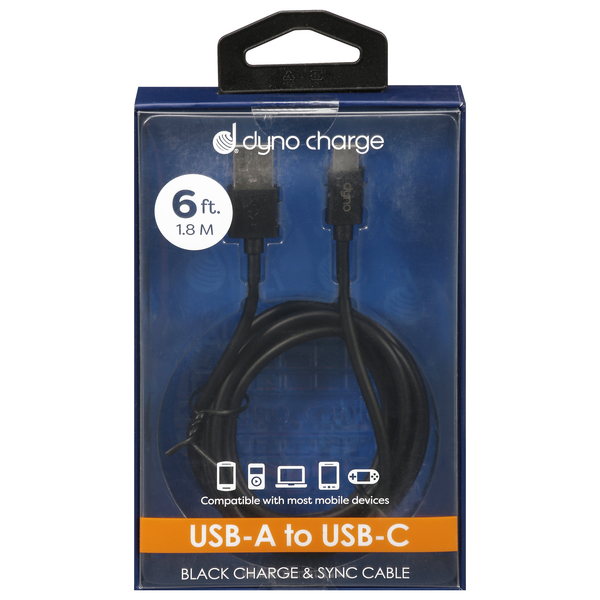 Dyno Charge USB-A to USB-C Charge & Sync Cable 6 ft Black