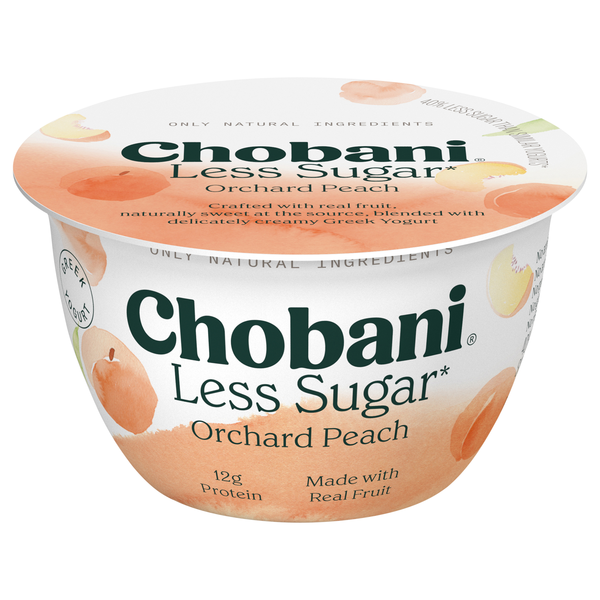 Save on Chobani Less Sugar Low Fat Orchard Peach Greek Yogurt Cup Order