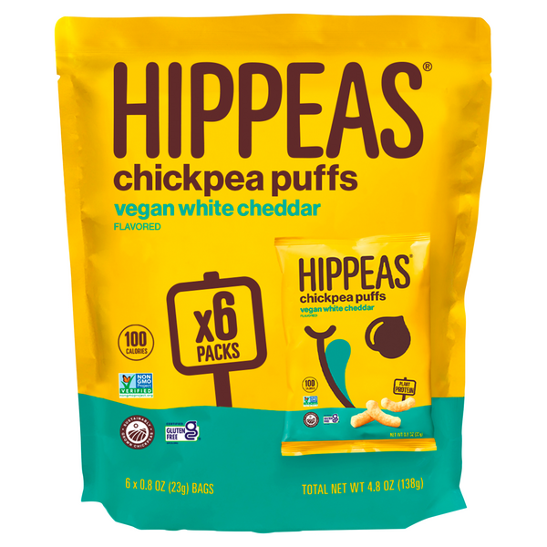 Hippeas Vegan Gluten Free White Cheddar Chickpea Puffs - 6 ct