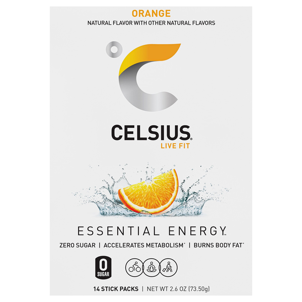 Celsius On-the-Go Essential Energy Drink Mix Sticks Orange - 14 ct