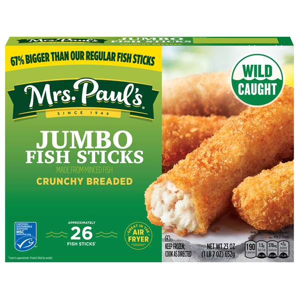 Mrs. Paul's Wild Caught Jumbo Breaded Fish Sticks - apx 26 ct Frozen