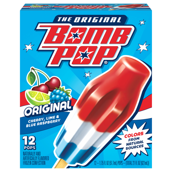Bomb Pop Original Cherry Lime & Blue Raspberry Ice Pops - 12 ct