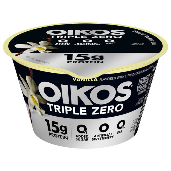 Oikos Triple Zero 15g Protein Non Fat Vanilla Blended Greek Yogurt Cup