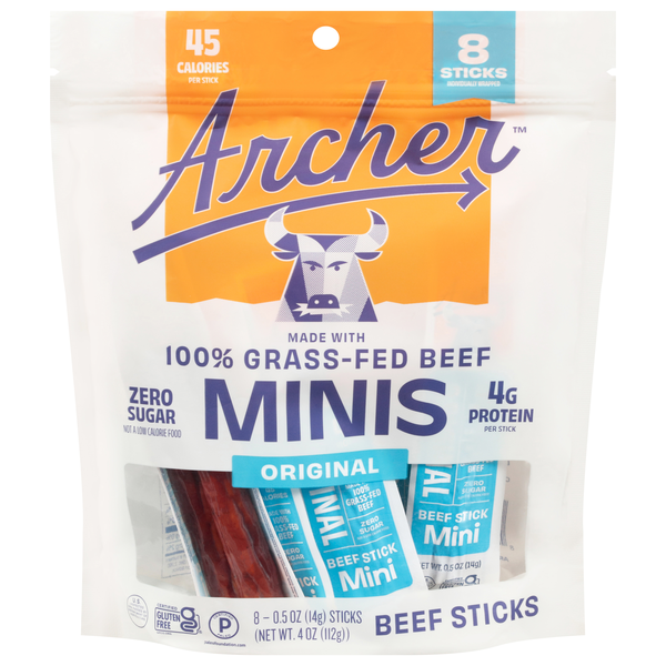 Country Archer Minis Grass-fed Beef Sticks Original Gluten Free - 8 ct