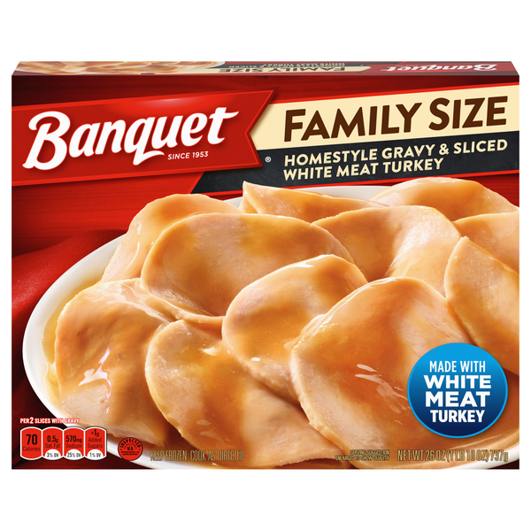 Banquet Homestyle Gravy & Sliced White Turkey Meat Family Size Frozen Meal